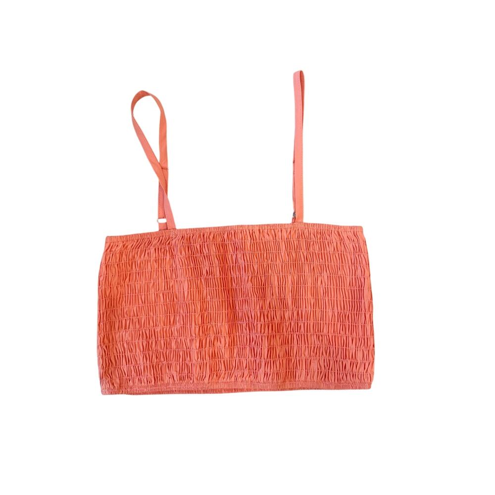 Self contrast coral smocked crop cami